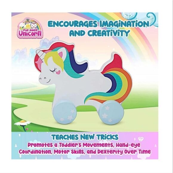 NIB Ratatoys Wooden Toys Unicorn Baby Toy Pull Along for 1 Year Old and Above - Picture 2 of 8